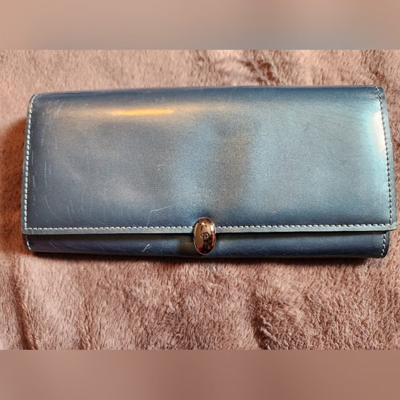 Christian Dior Metallic Blue Patent Long Wallet - Picture 1 of 9
